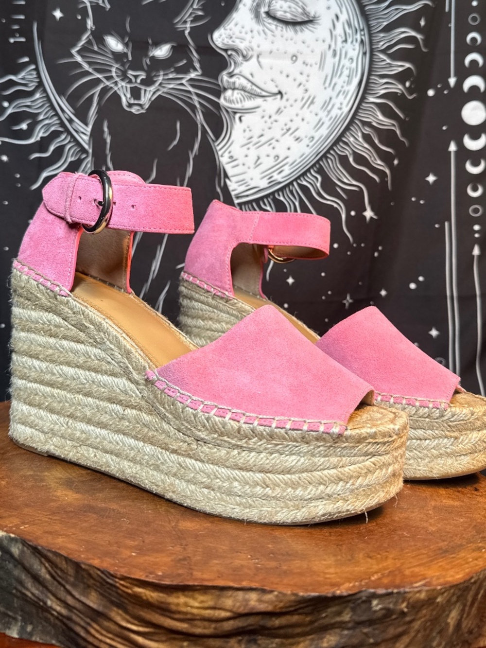Marc Fisher Pink Suede Espadrille Platform Wedge Sandals Ankle Strap (8)